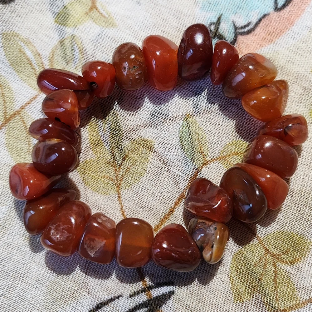 Carnelian Stretch Bracelet Tumbled Rocks Stones Hound Nature's Beauty Restrung